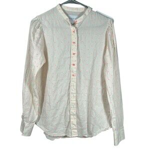The Shirt Rochelle Behrens Blouse Pink Polka‎ Dot Button Down Medium Preppy